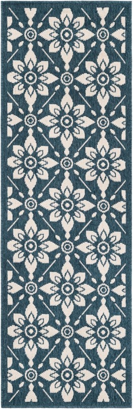2' x 6' Selwyn · Floral trellis Outdoor Rug, navy and ivory