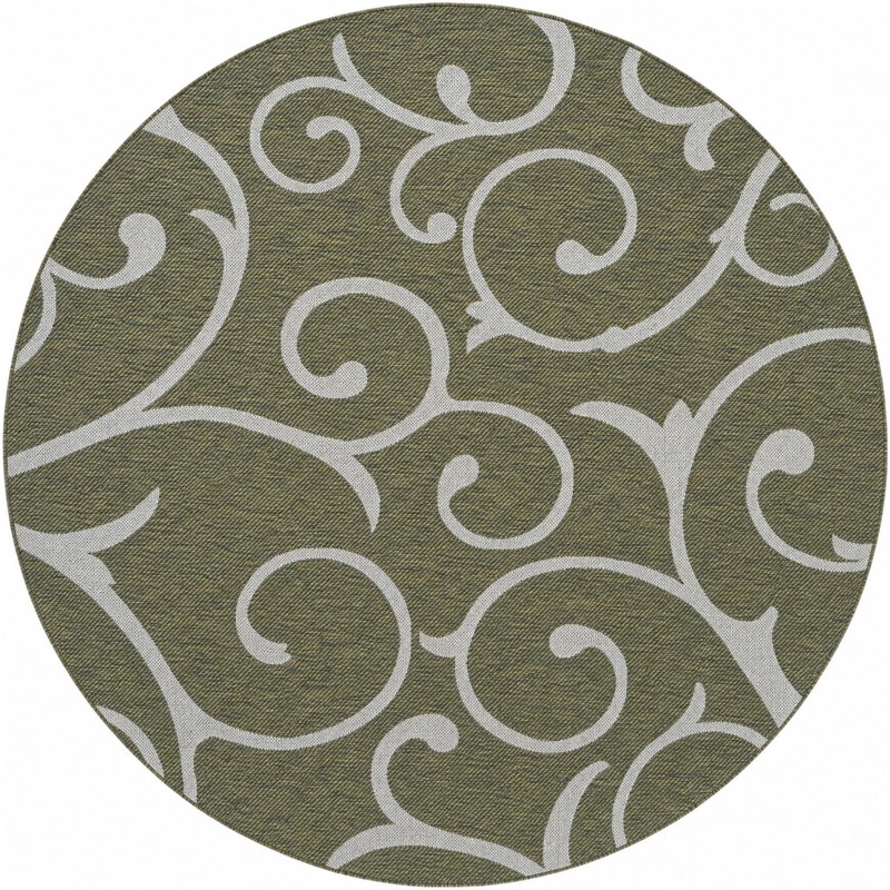6' x 6' Shale · Scroll Outdoor Rug, green and ivory