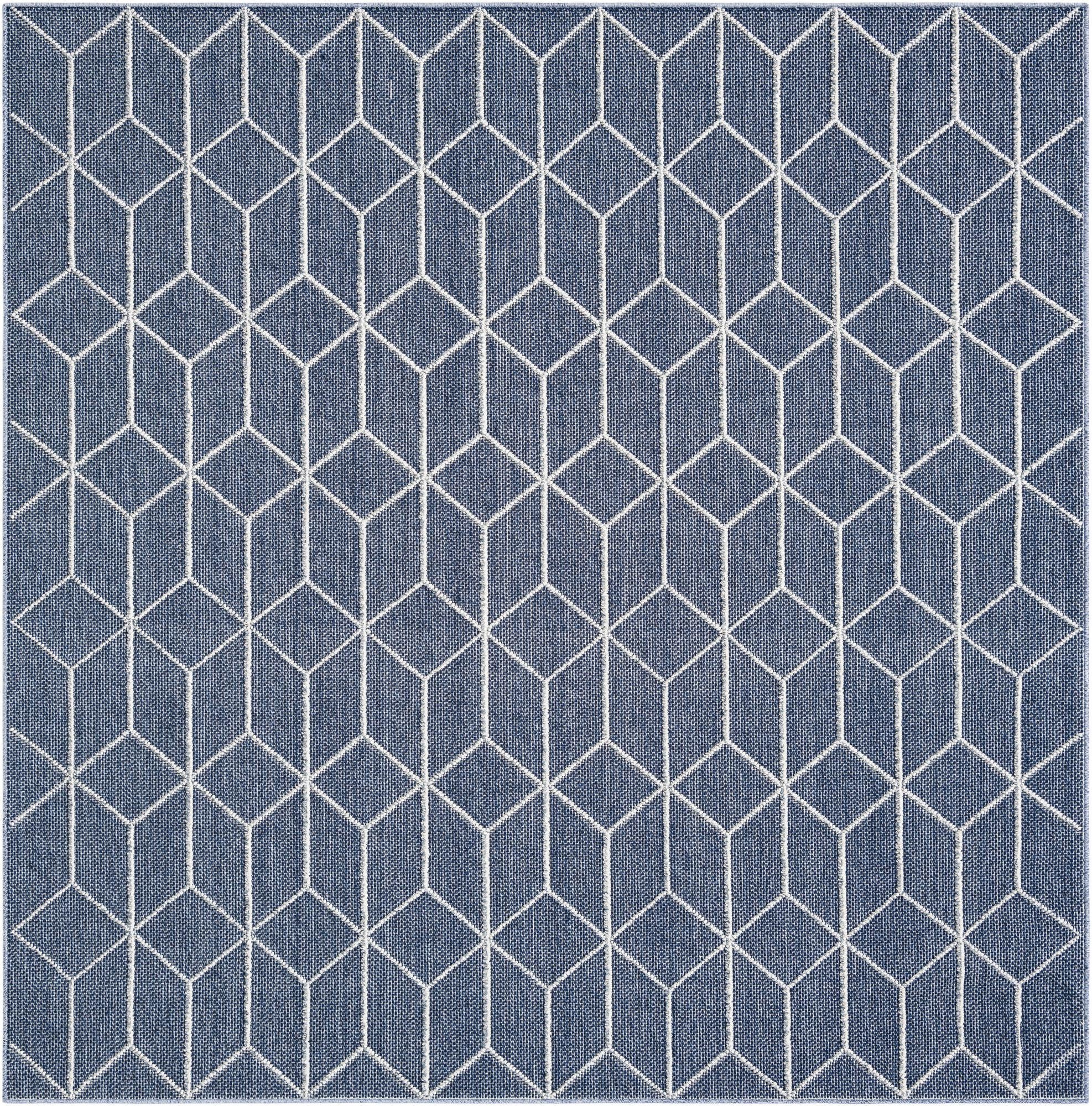 7' 10 x 7' 10 Jasper · Geometric Outdoor Rug, navy and white