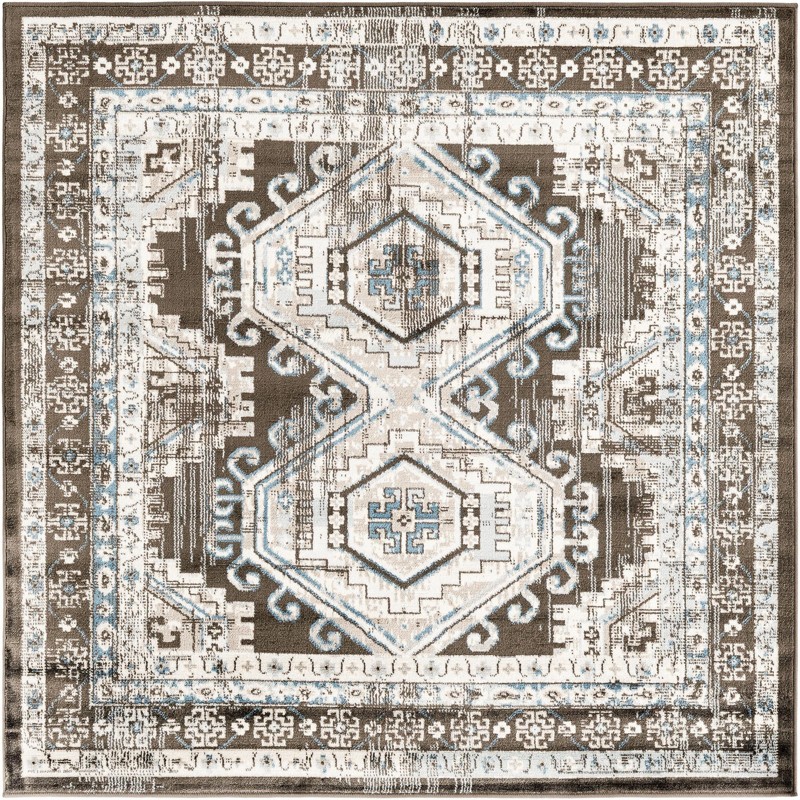 5' 3 x 5' 3 Harmon · Border rug, gray