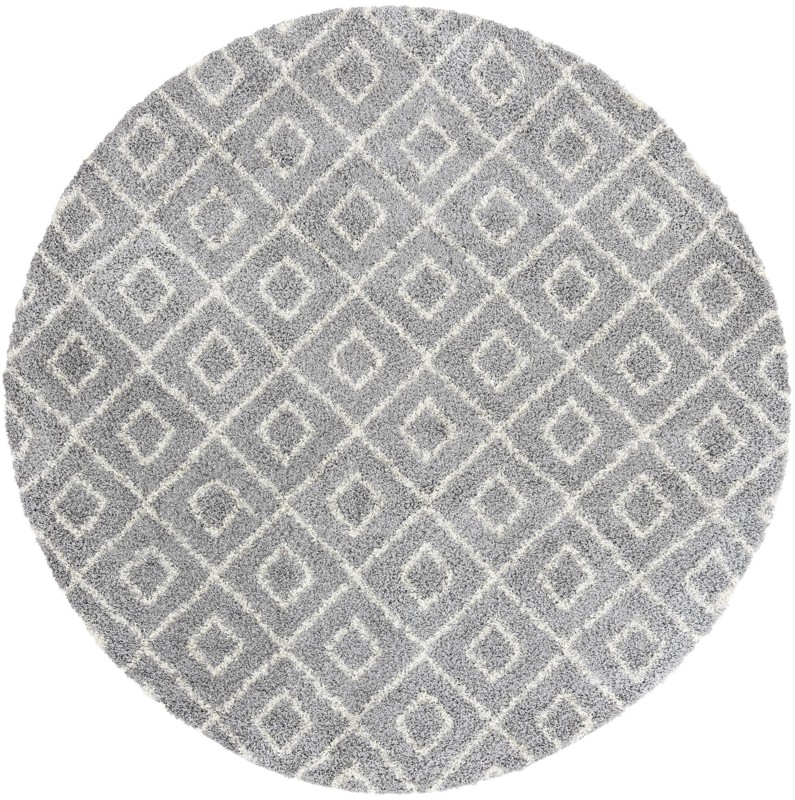 10' x 10' Brock · Diamond trellis Shag Rug, gray and ivory