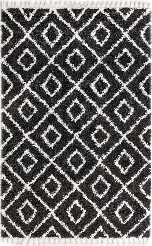 5' 3 x 8' Tunstall · Diamond lattice Shag Rug, black and white