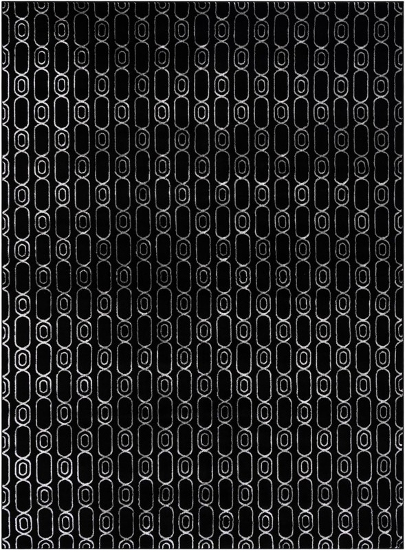 9' x 12' Renwick · Geometric rug, black and silver
