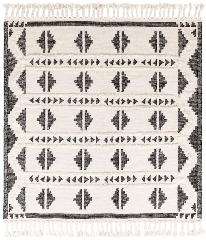 8' x 8' Maitland · Geometric tribal Wool Rug, black and cream