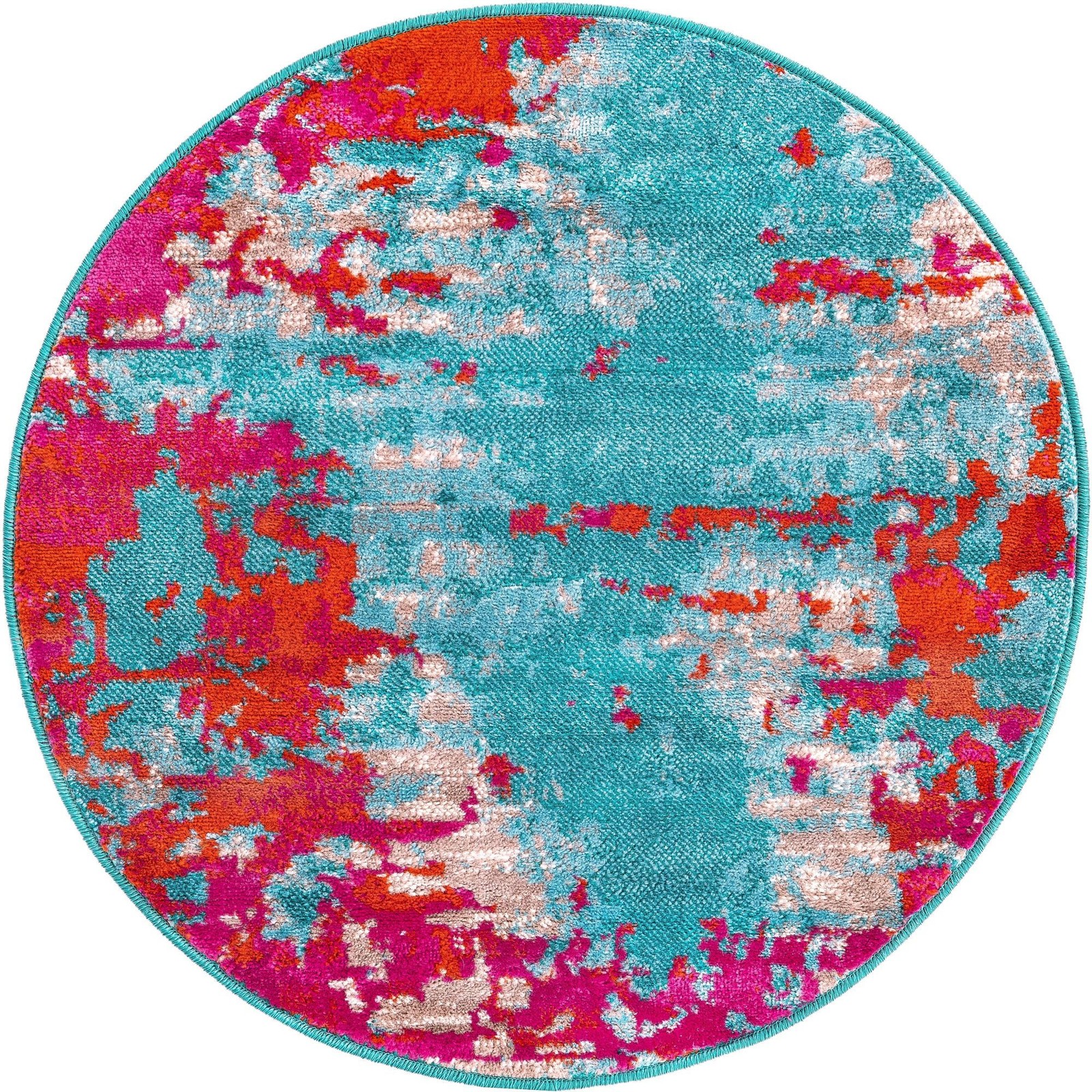 3' x 3' Farnham · Abstract rug, turquoise and pink