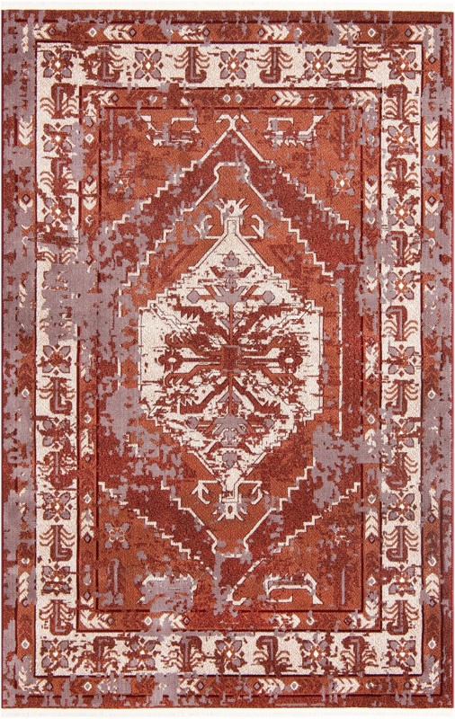 Simcoe · Distressed medallion rug, rust and cream