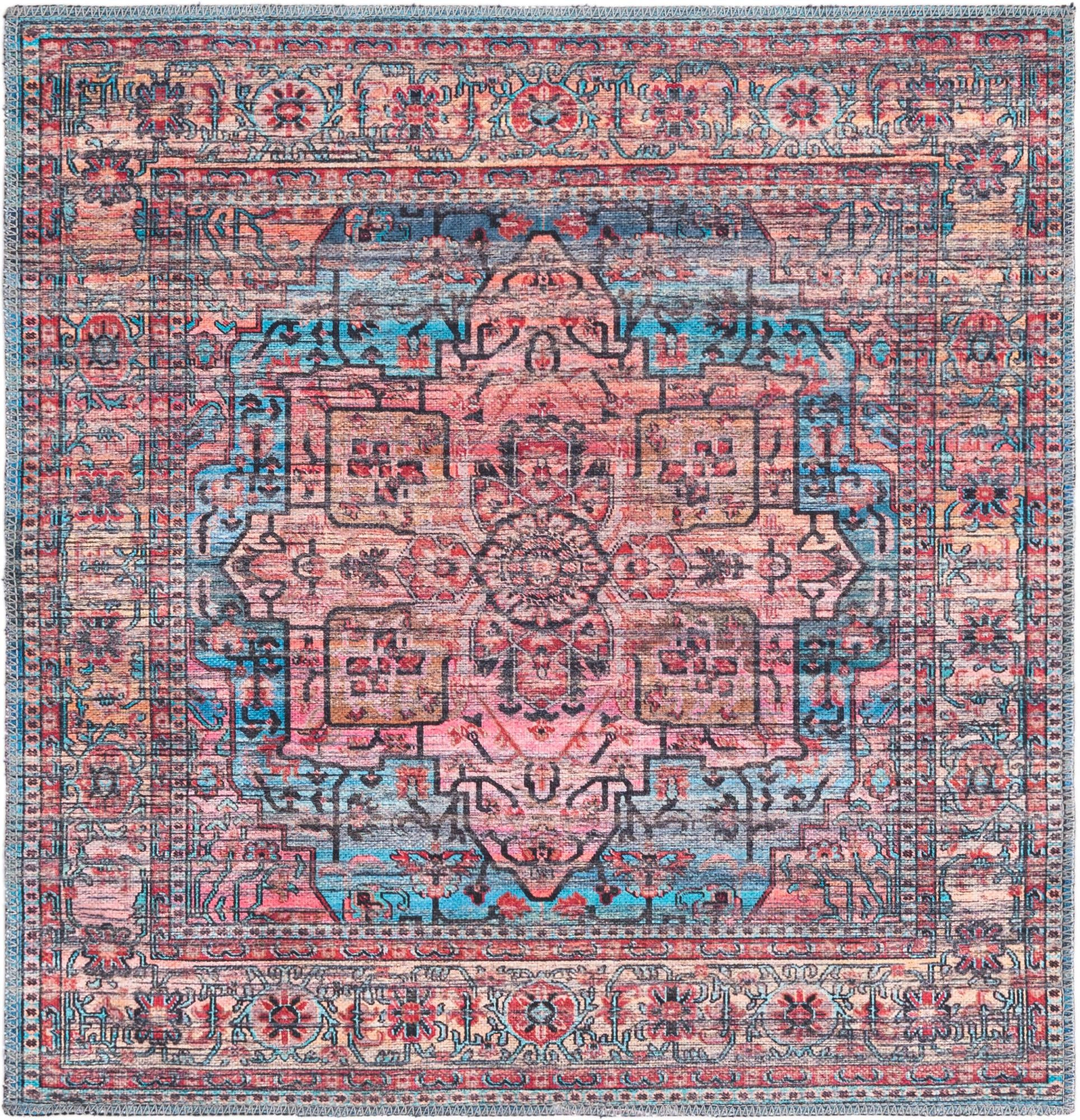 3' 3 x 3' 3 Sawyer · Border Washable Rug, blue