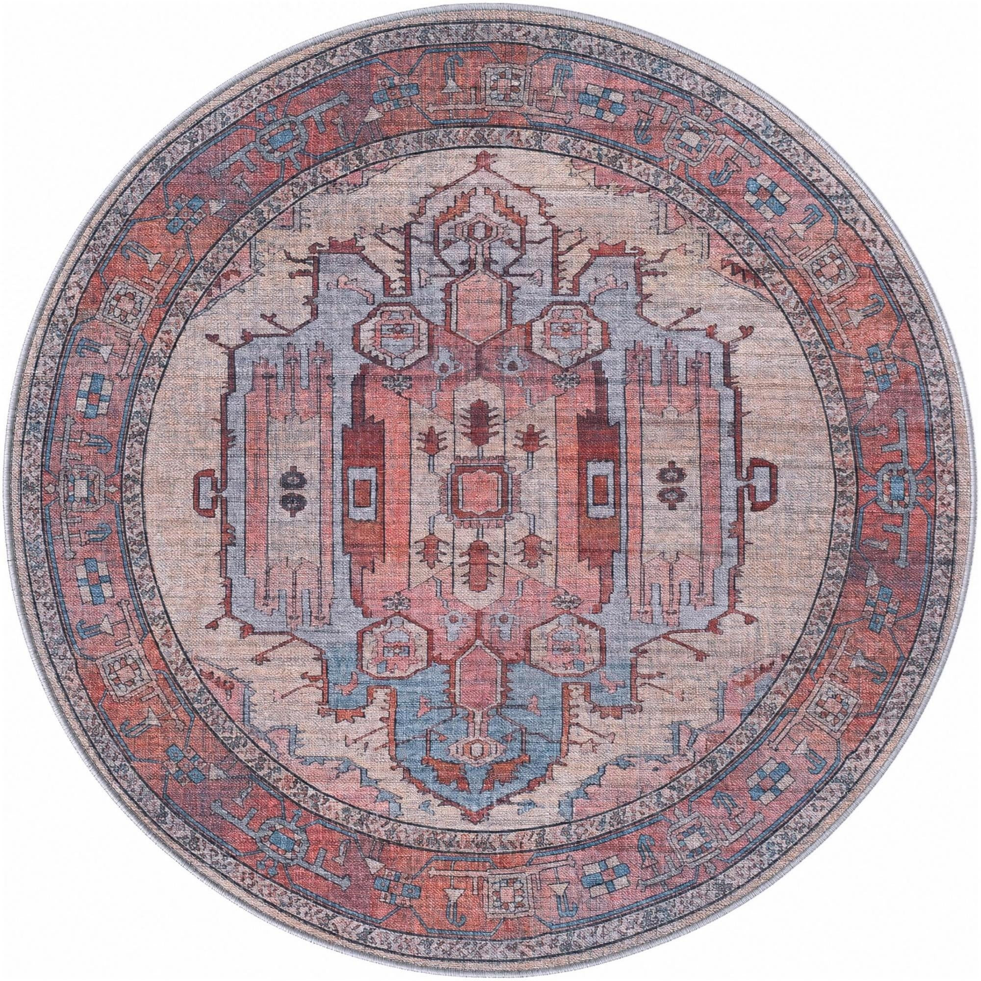 4' x 4' Luther · Medallion rug, red and blue
