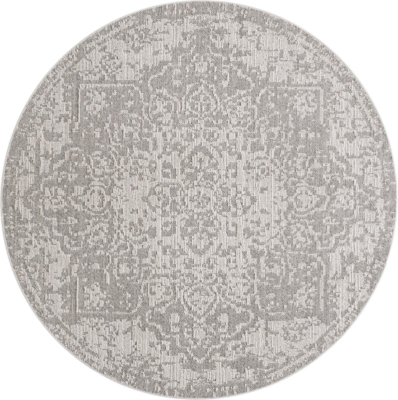7' 10 x 7' 10 Cotter · Faded medallion Outdoor Rug, gray and cream