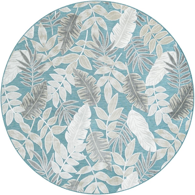 8' 2 x 8' 2 Quimby · Botanical Outdoor Rug, light blue and ivory