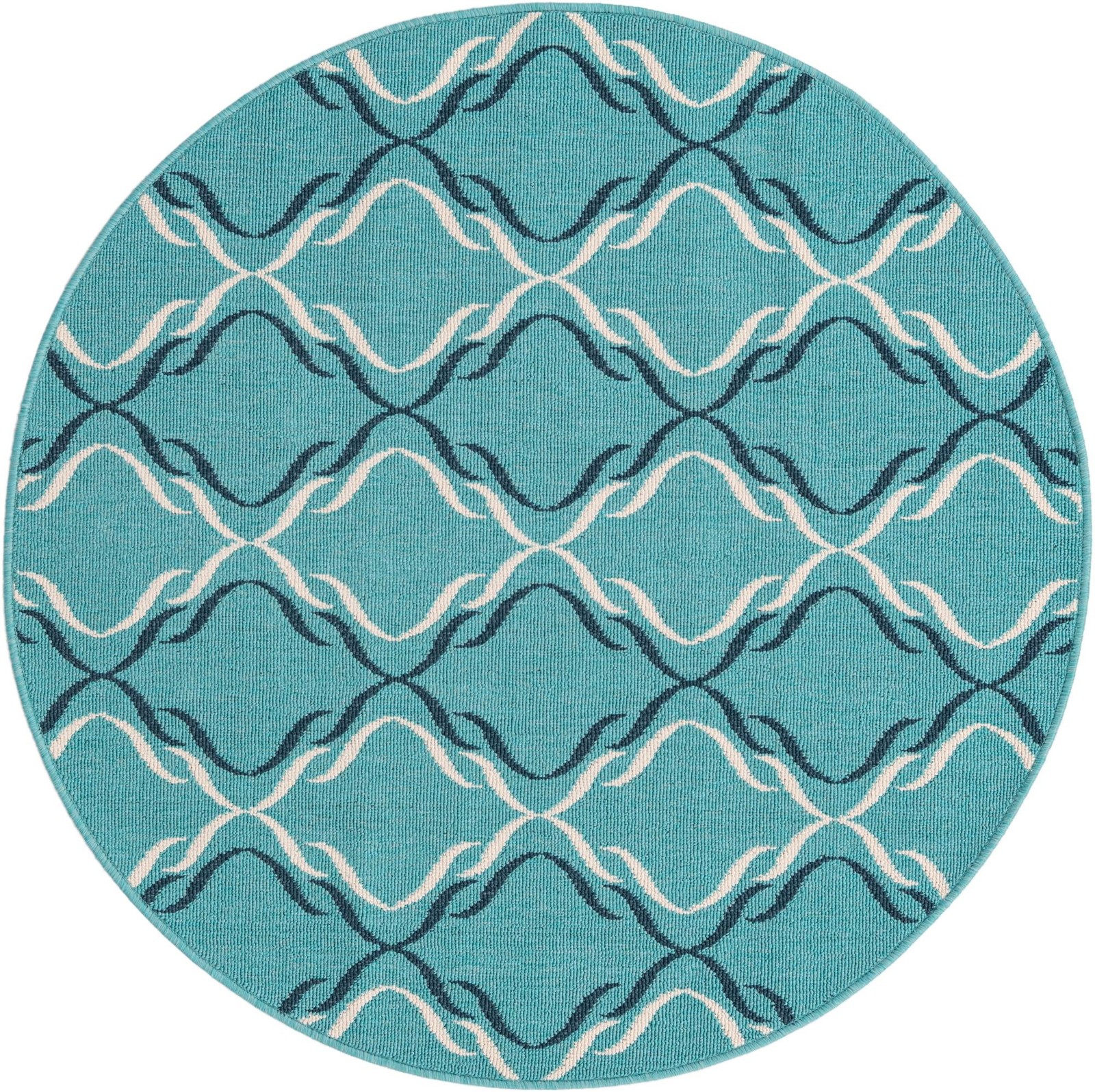 4' x 4' Comstock · Geometric lattice Outdoor Rug, teal and ivory
