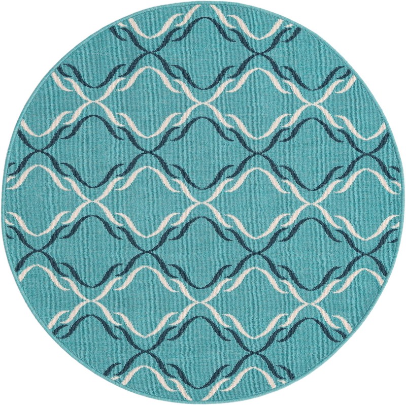 4' x 4' Comstock · Geometric lattice Outdoor Rug, teal and ivory