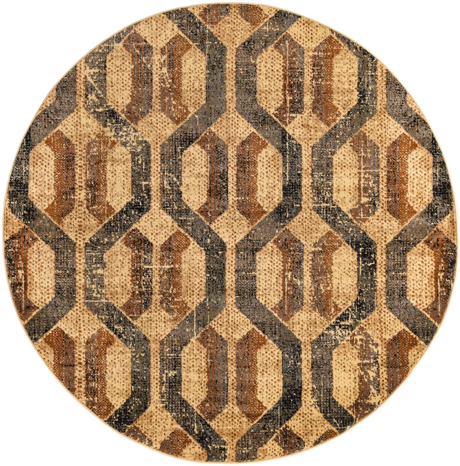 7' x 7' Acadia · Geometric lattice rug, beige and brown