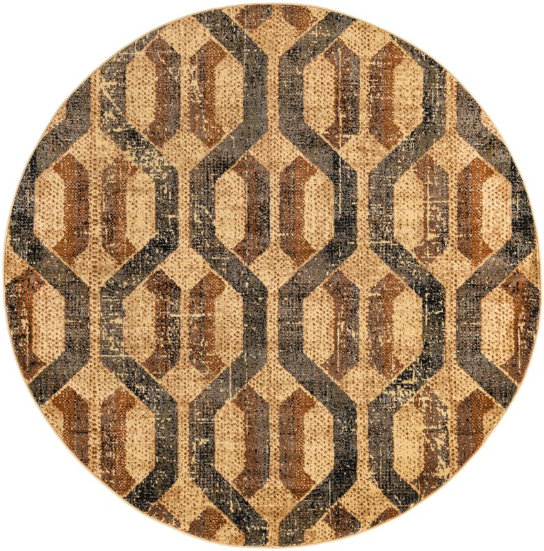 7' x 7' Acadia · Geometric lattice rug, beige and brown