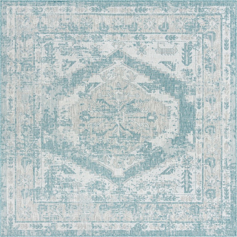 7' 10 x 7' 10 Wylie · Border Outdoor Rug, aqua