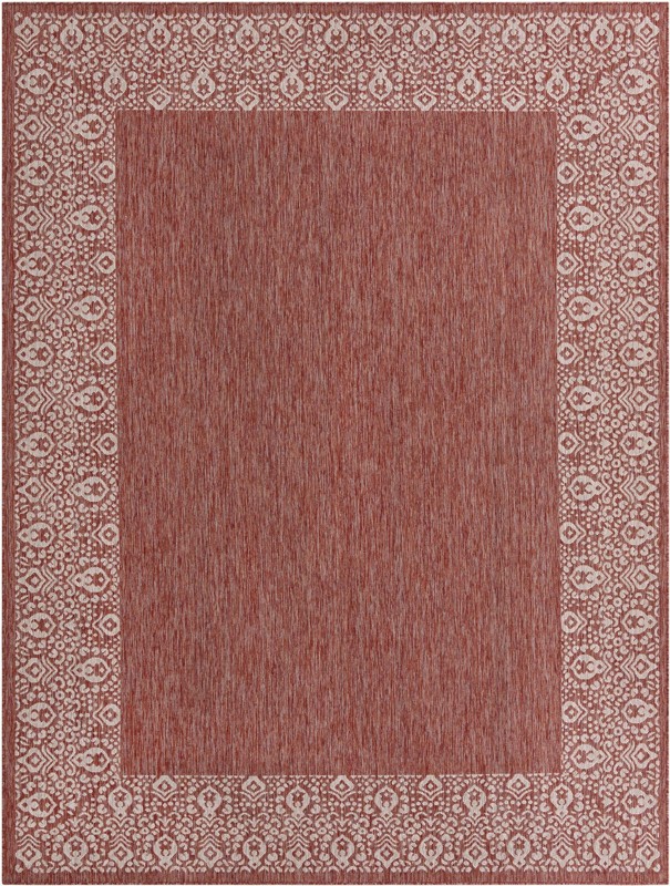 9' x 12' Bloomfield · Border Outdoor Rug, rust red