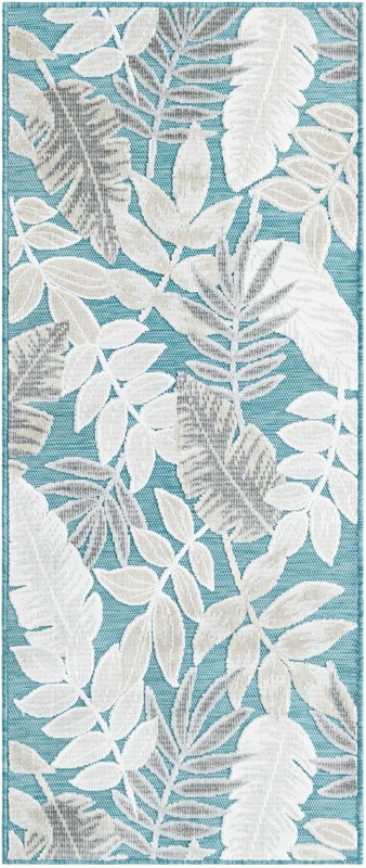 Quimby · Botanical Outdoor Rug, light blue and ivory