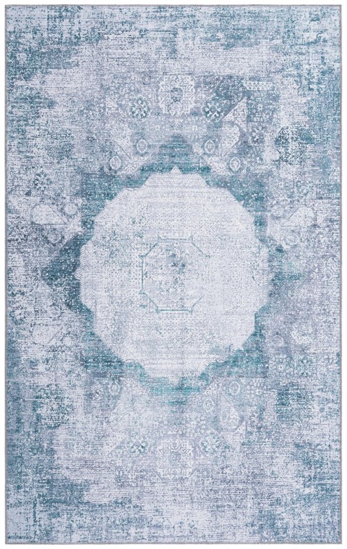 5' 3 x 8' Fallowfield · Distressed medallion Washable Rug, teal and ivory