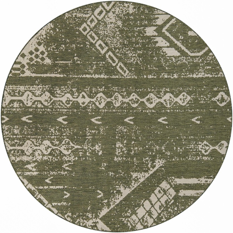 13' x 13' Wildman · Geometric Outdoor Rug, green and ivory