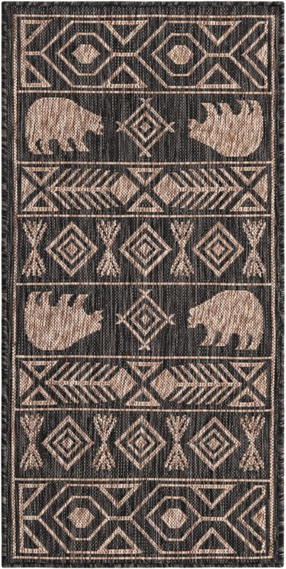 2' x 4' Ralston · Bear geometric Outdoor Rug, black and tan