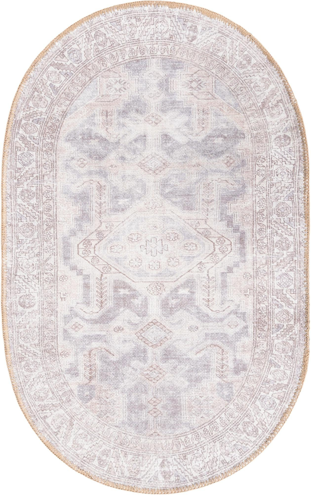 2' x 3' Walford · Faded medallion Washable Rug, gray and beige