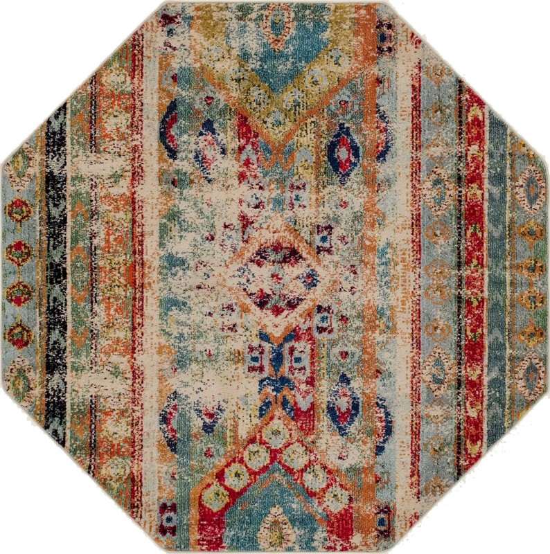 6' x 6' Darrow · Tribal geometric Washable Rug, blue and multicolor