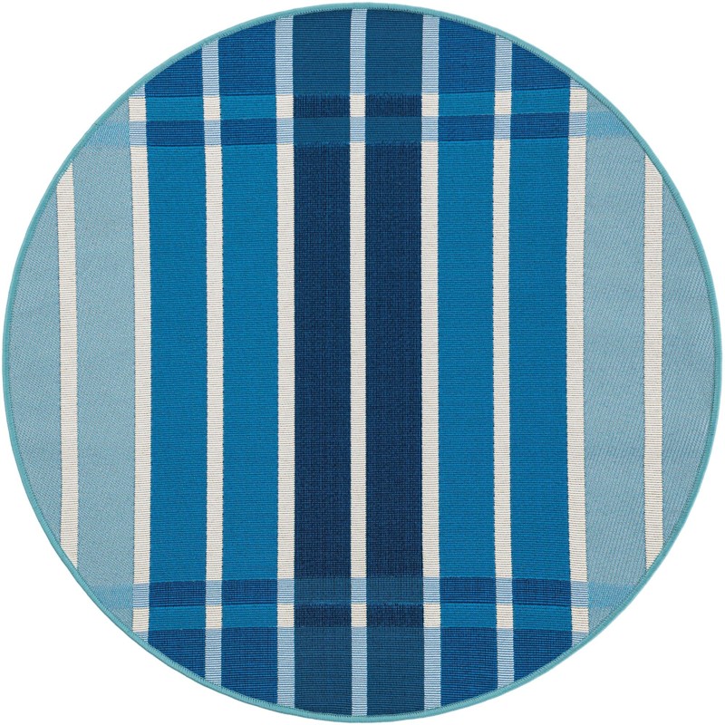 3' x 3' Lomax · Striped Outdoor Rug, shades of blue