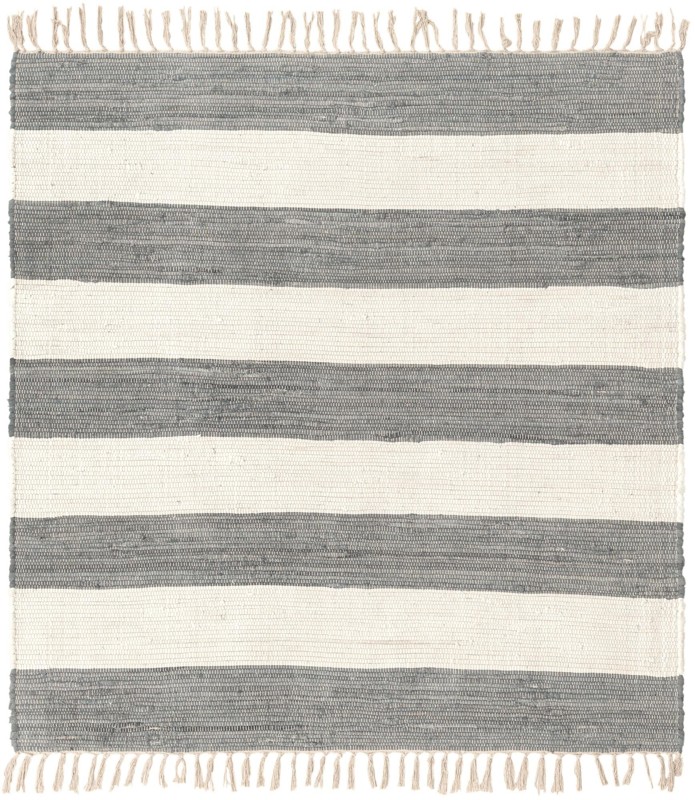 5' 1 x 5' 1 Flagstaff · Striped Chindi Rug, gray and ivory