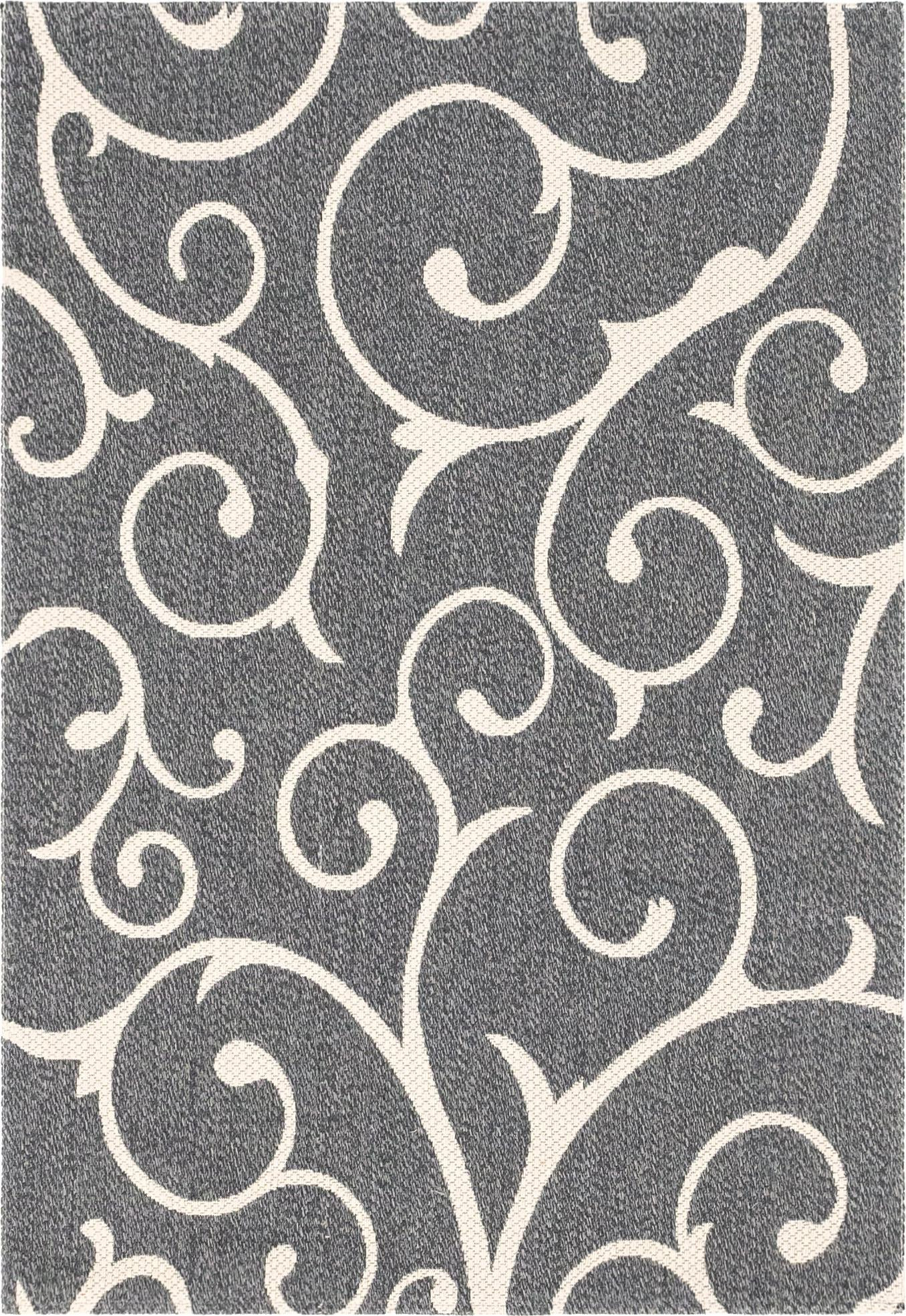 4' 2 x 6' Sylvia · Scrollwork rug, dark gray and ivory