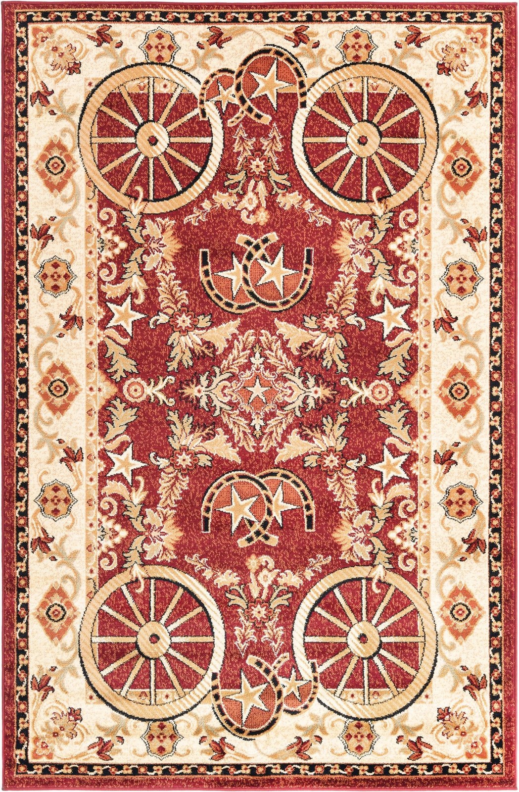 5' 3 x 8' Tabor · Border rug, red