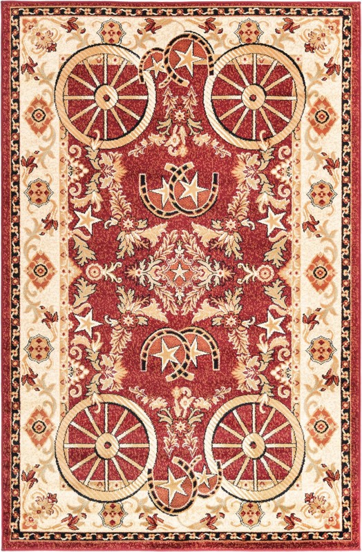 5' 3 x 8' Tabor · Border rug, red