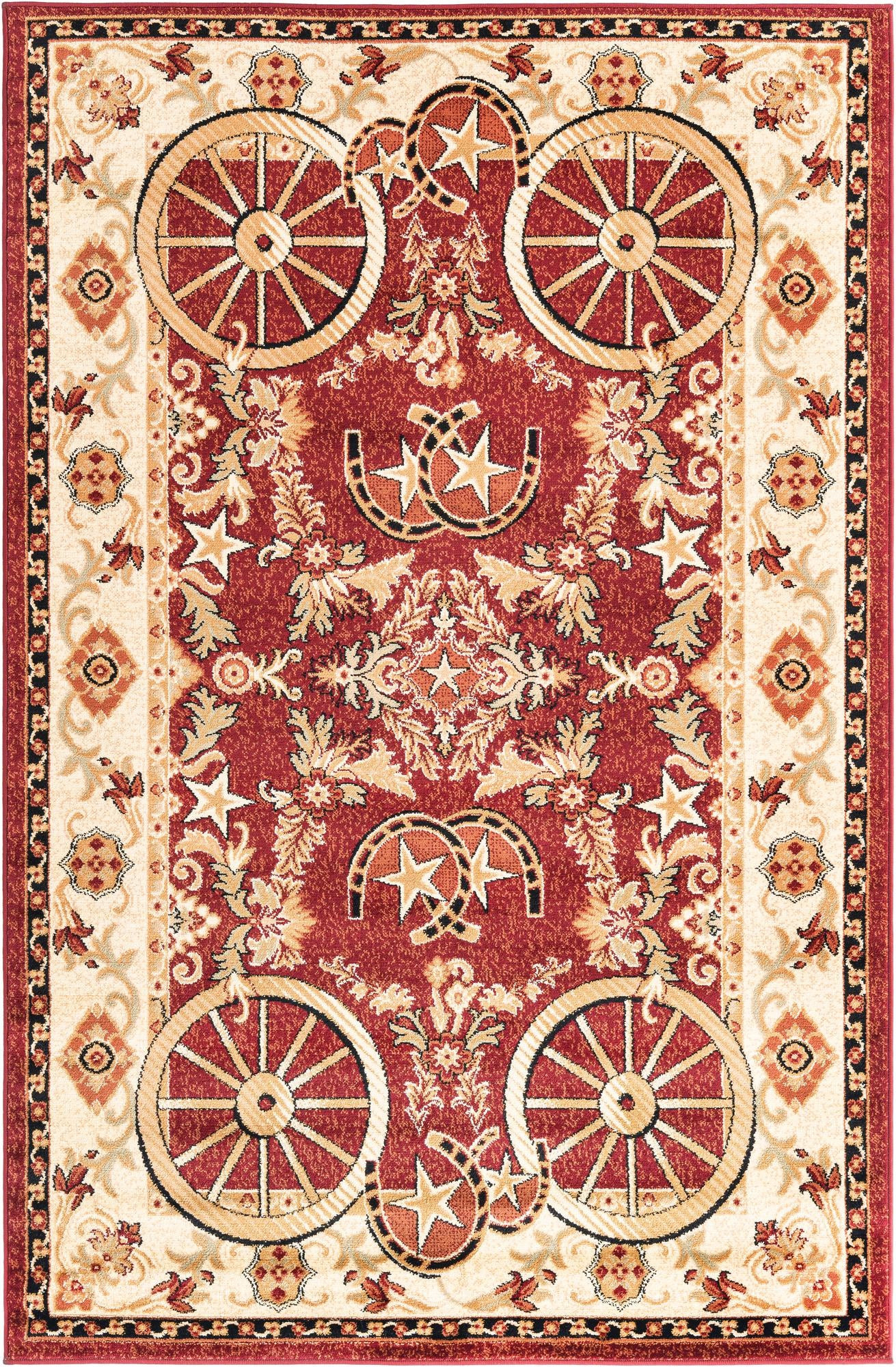 5' 3 x 8' Tabor · Border rug, red