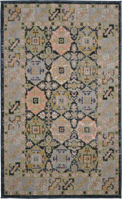3' 3 x 5' 3 Orme · Geometric medallion Washable Rug, blue and green