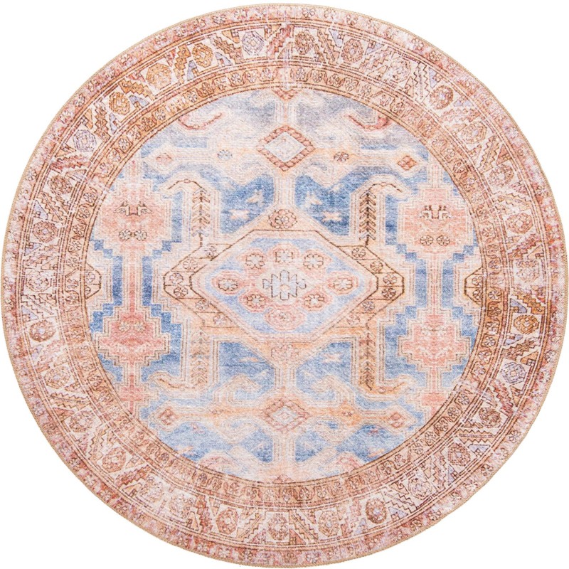 5' x 5' Walford · Medallion Washable Rug, blue and rust