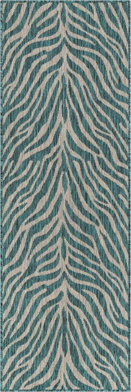 2' x 6' Abney · Animal print Outdoor Rug, teal