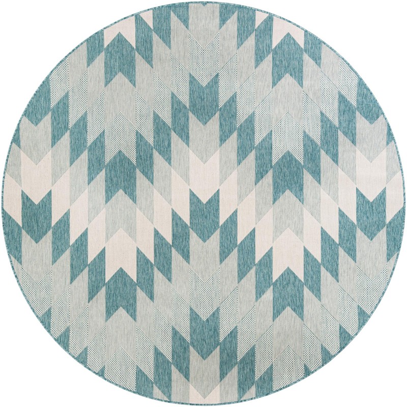 7' 10 x 7' 10 Morrell · Chevron Outdoor Rug, aqua and ivory