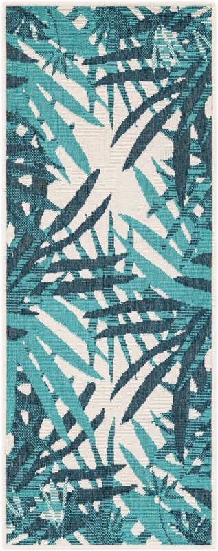 2' x 5' Heron · Floral / botanical Outdoor Rug, teal blue