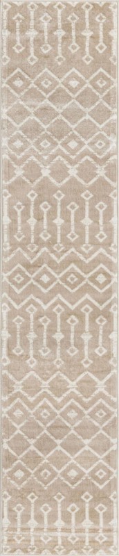2' x 9' 10 Dudley · Geometric trellis rug, beige and ivory
