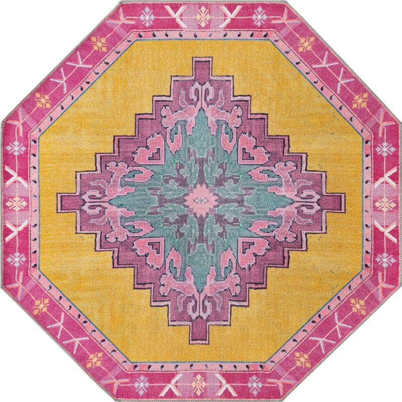 5' x 5' Sanderson · Border Washable Rug, yellow