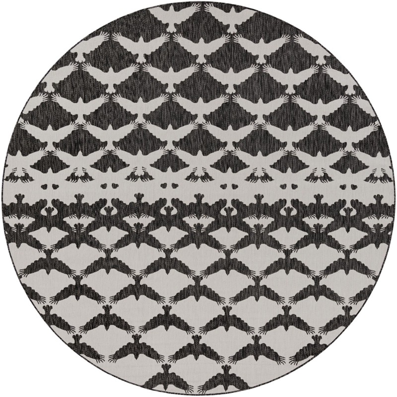 10' x 10' Wayland · Bird tessellation Outdoor Rug, black and white