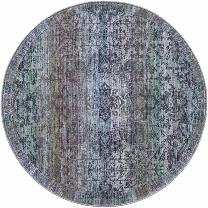 4' x 4' Rideout · Distressed medallion rug, blue and purple