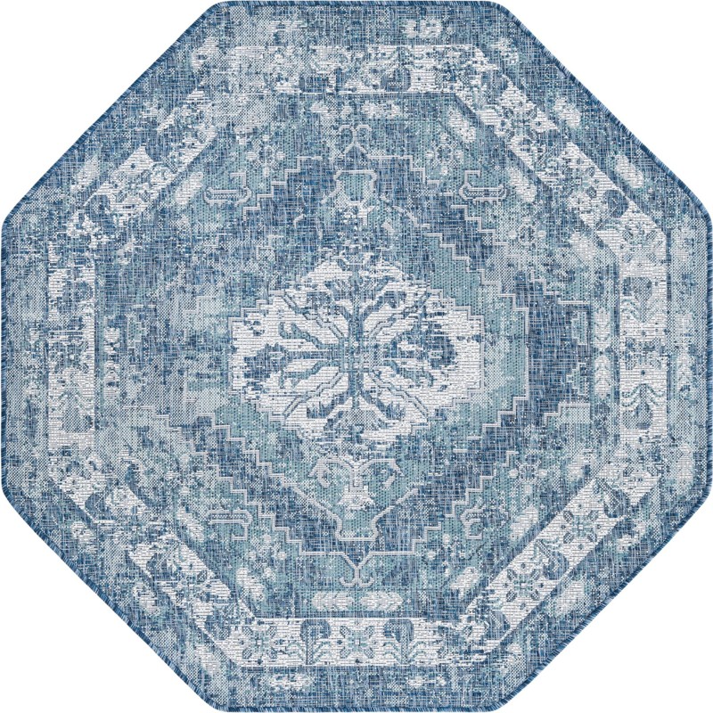 5' 3 x 5' 3 Wylie · Distressed medallion Outdoor Rug, shades of blue