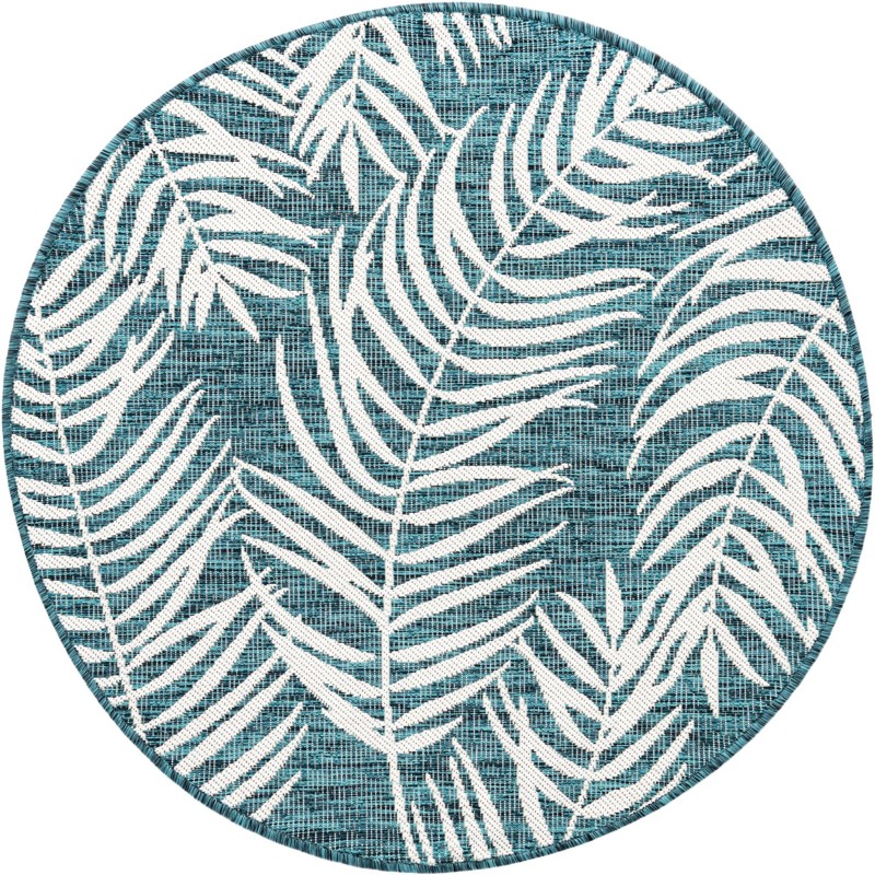 4' x 4' Moody · Floral / botanical Outdoor Rug, teal