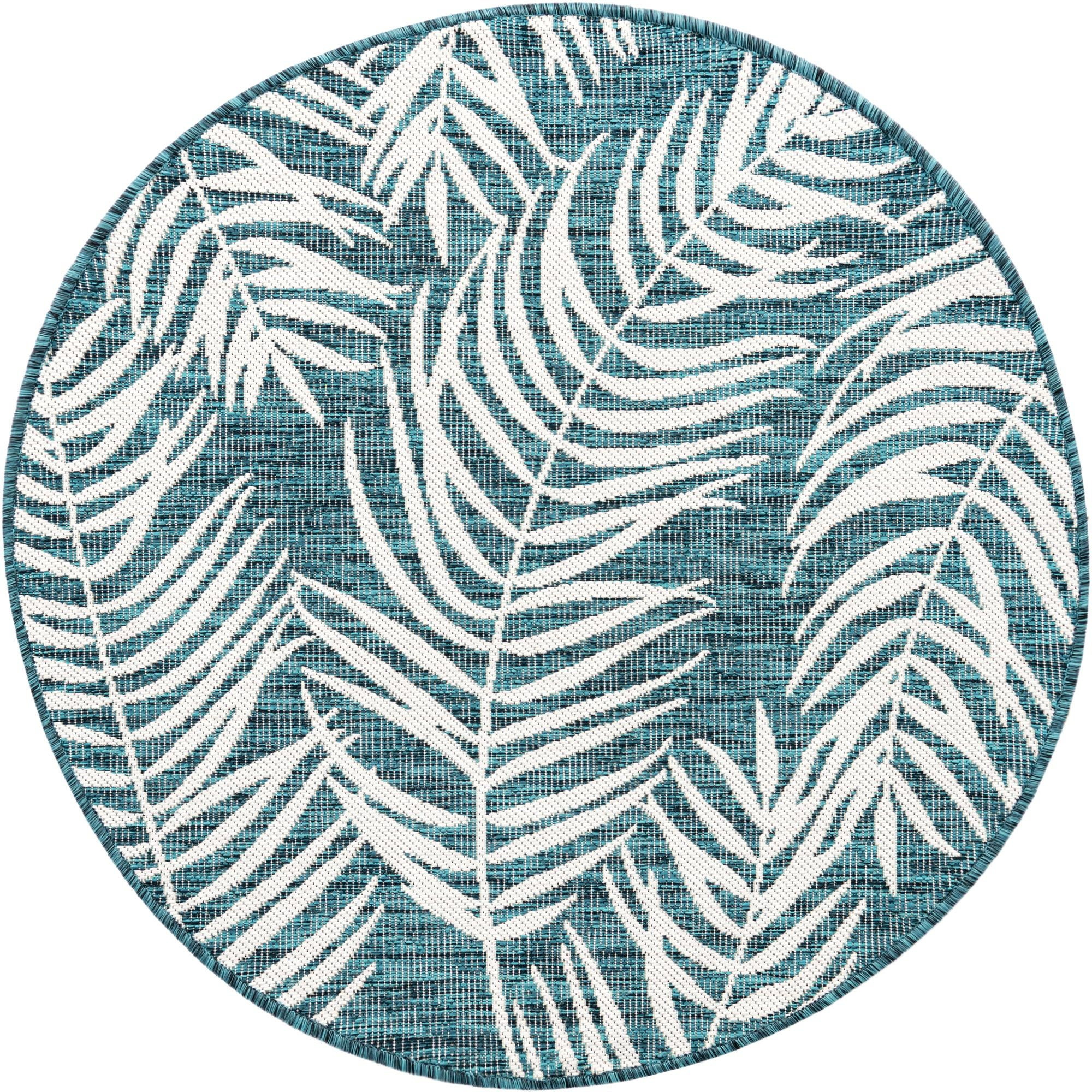 4' x 4' Moody · Floral / botanical Outdoor Rug, teal