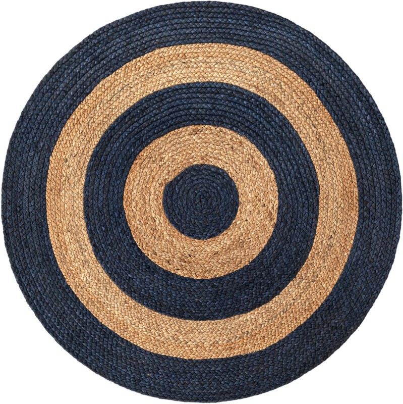 Goodwin · Concentric stripe Braided Jute Rug, navy and natural