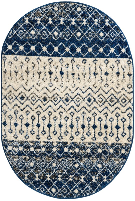 4' x 6' Vernon · Tribal geometric rug, blue and ivory