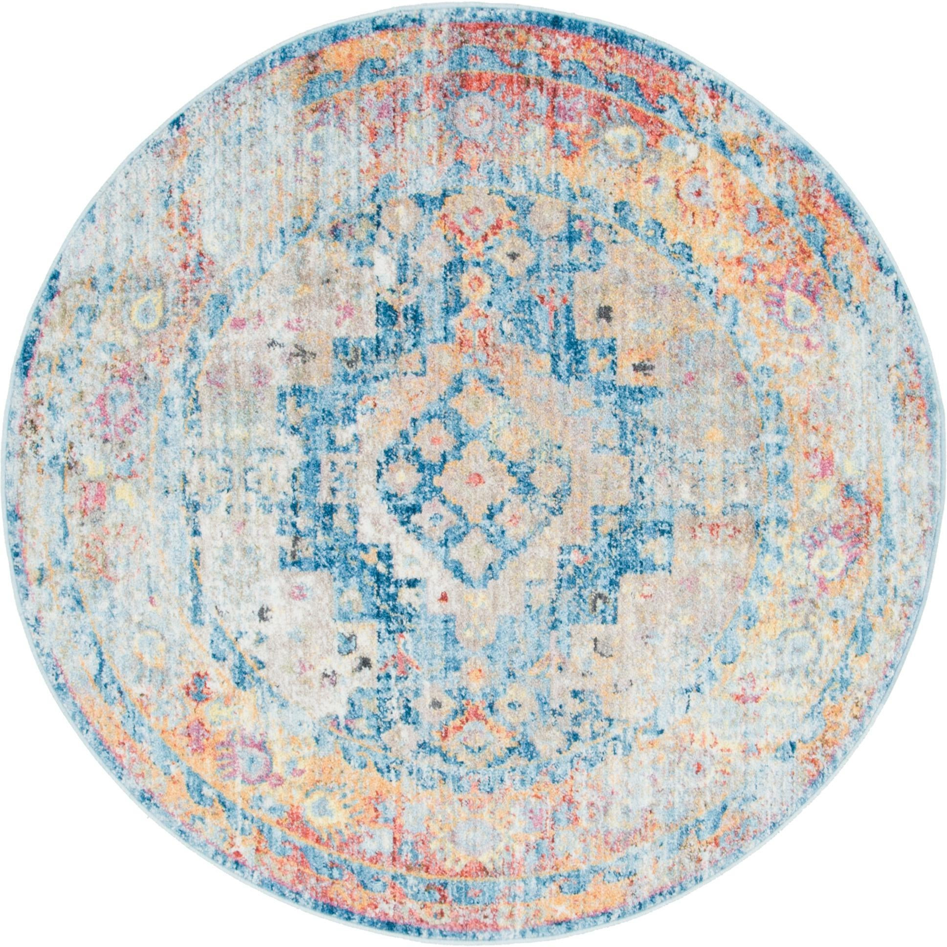 5' x 5' Tillamook · Border rug, blue