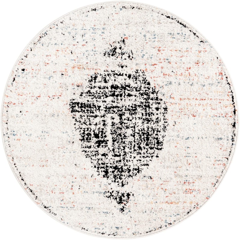 3' 3 x 3' 3 Hackett · Distressed medallion rug, ivory and black