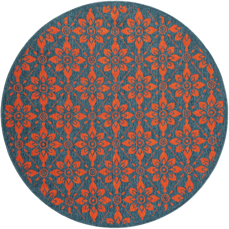 5' x 5' Selwyn · Floral / botanical Outdoor Rug, blue and red