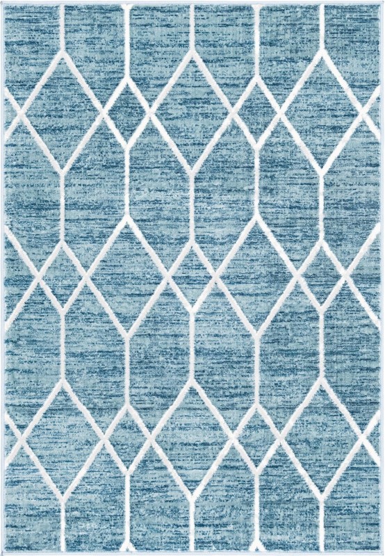 4' x 6' Thatcher · Geometric trellis rug, blue and ivory